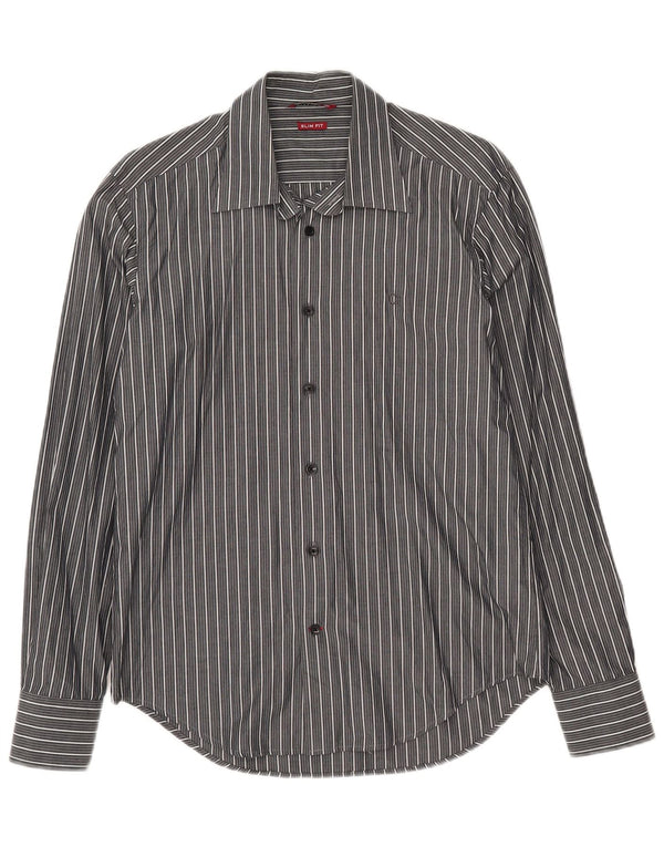 Carrera Mens Slim Fit Shirt Medium Grey Striped Cotton