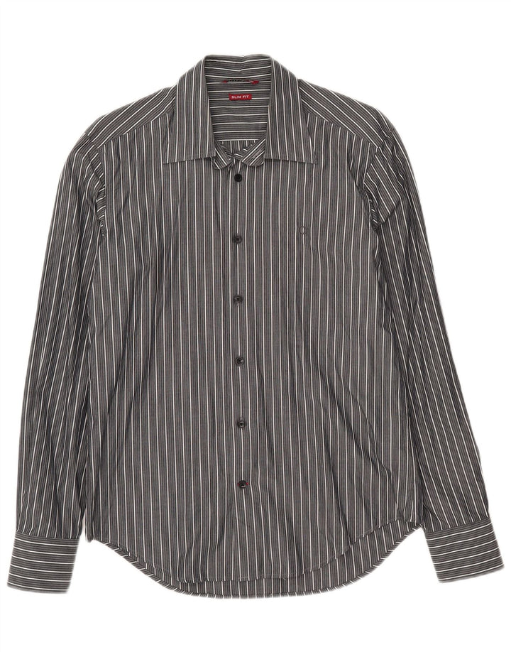 Carrera Mens Slim Fit Shirt Medium Grey Striped Cotton