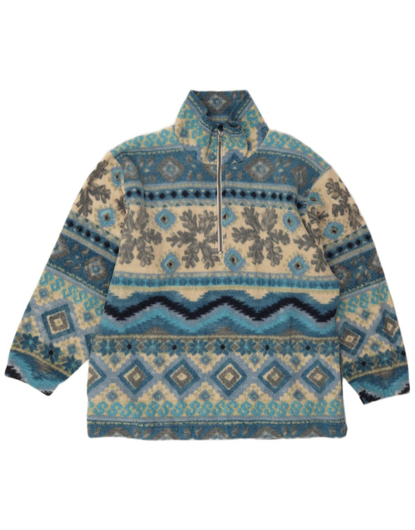 F.LLI Campagnolo Womens Oversized Fleece Jumper UK 10 Small Blue Fair Isle