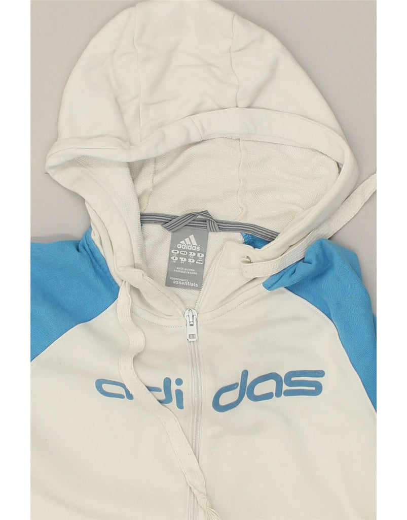 ADIDAS Womens Graphic Zip Hoodie Sweater UK 12 Medium  White Colourblock | Vintage Adidas | Thrift | Second-Hand Adidas | Used Clothing | Messina Hembry 