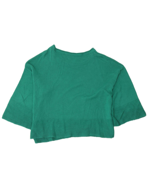 Benetton Womens Graphic Boat Neck Jumper Sweater UK 14 Medium Green