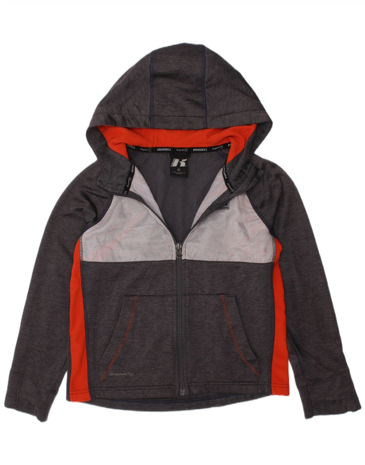Russell Athletic Girls Zip Hoodie Sweater 7-8 Years Medium Grey Polyester