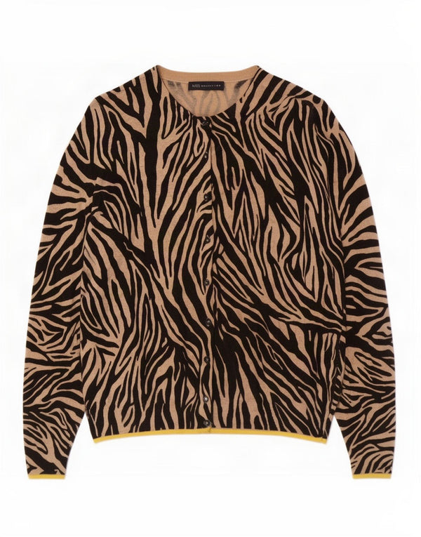 Marks & Spencer Womens Cardigan Sweater UK 12 Medium Beige Animal Print