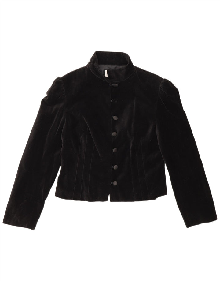 Vintage Womens 6 Button Blazer Jacket UK 14 Medium Black Cotton