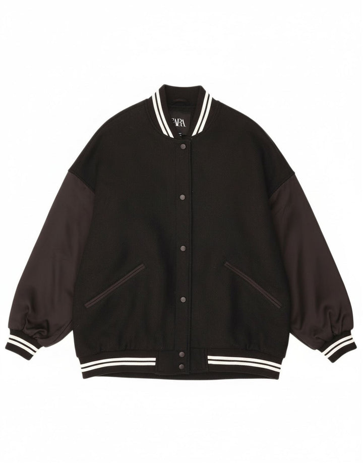 Zara Womens Oversized Varsity Jacket UK 10 Small Black Colourblock