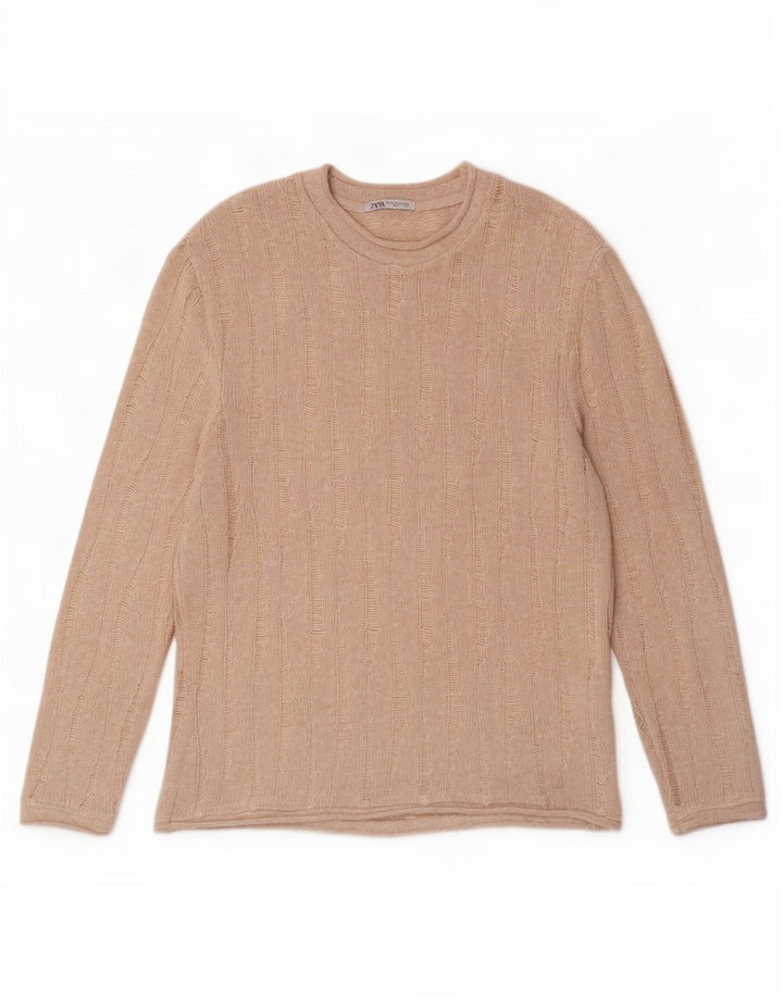 Zara Mens Turtle Neck Jumper Sweater Medium Beige Flecked Polyester