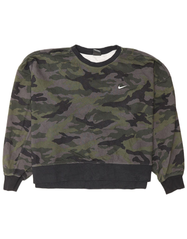Nike Womens Dri Fit Oversized Sweatshirt Jumper UK 20 2XL Grey Camouflage