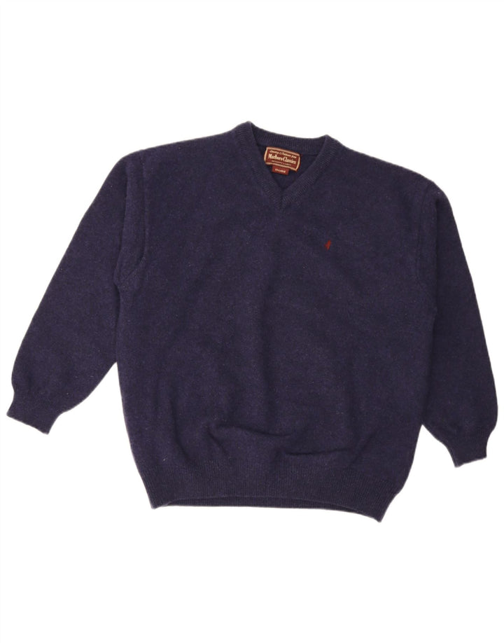 Marlboro Classics Mens V-Neck Jumper Sweater 2XL Navy Blue Wool