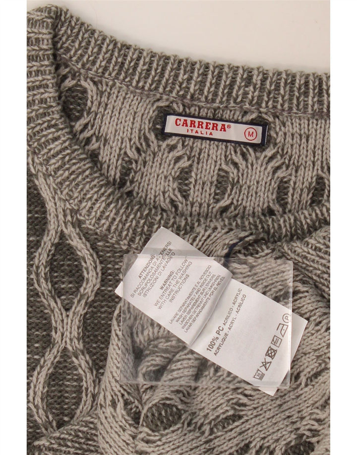 CARRERA Mens Crew Neck Jumper Sweater Medium Grey Geometric Acrylic