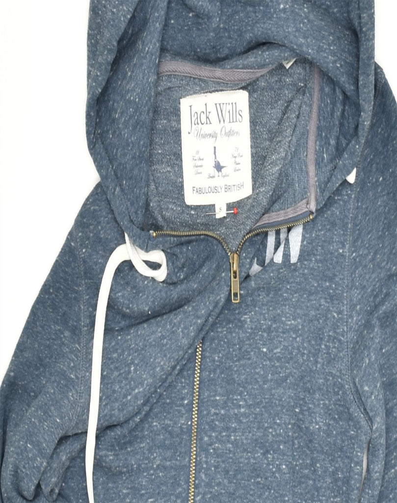 JACK WILLS Mens Graphic Zip Hoodie Sweater Small Blue Flecked Polyester | Vintage | Thrift | Second-Hand | Used Clothing | Messina Hembry 