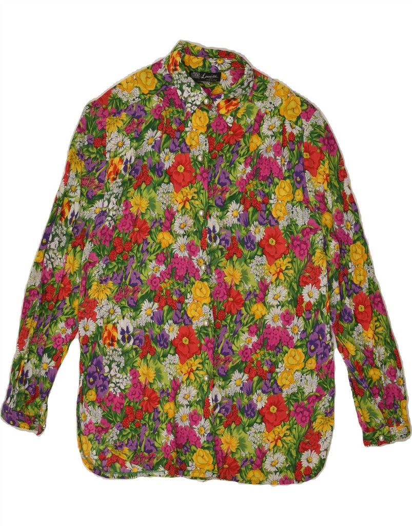 VINTAGE Womens Longline Shirt UK 14 Medium Multicoloured Floral Viscose | Vintage Vintage | Thrift | Second-Hand Vintage | Used Clothing | Messina Hembry 