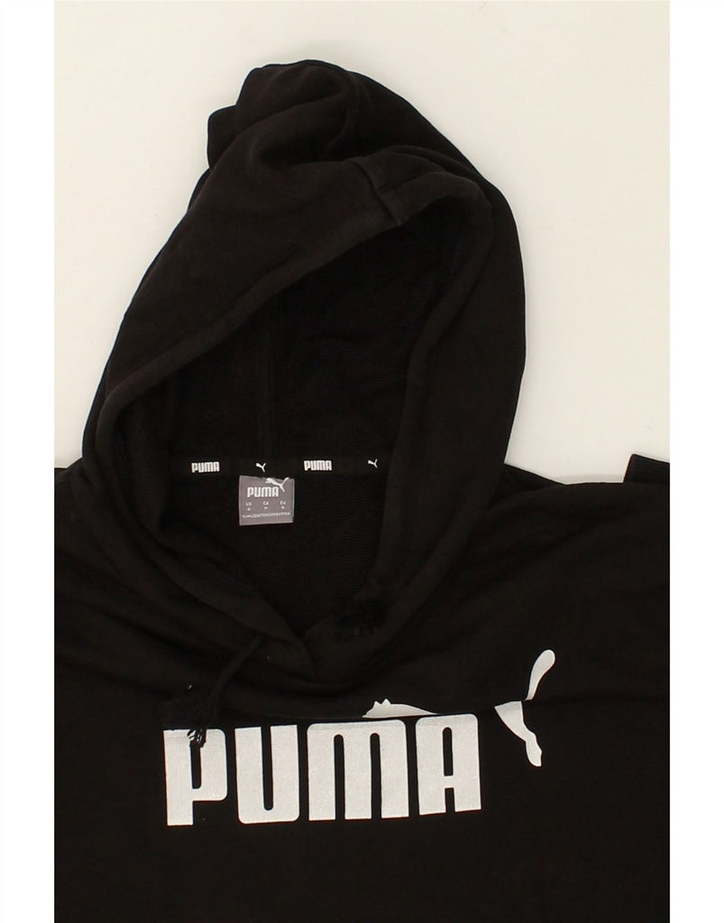 PUMA Womens Graphic Hoodie Jumper UK 10 Small Black Cotton | Vintage Puma | Thrift | Second-Hand Puma | Used Clothing | Messina Hembry 