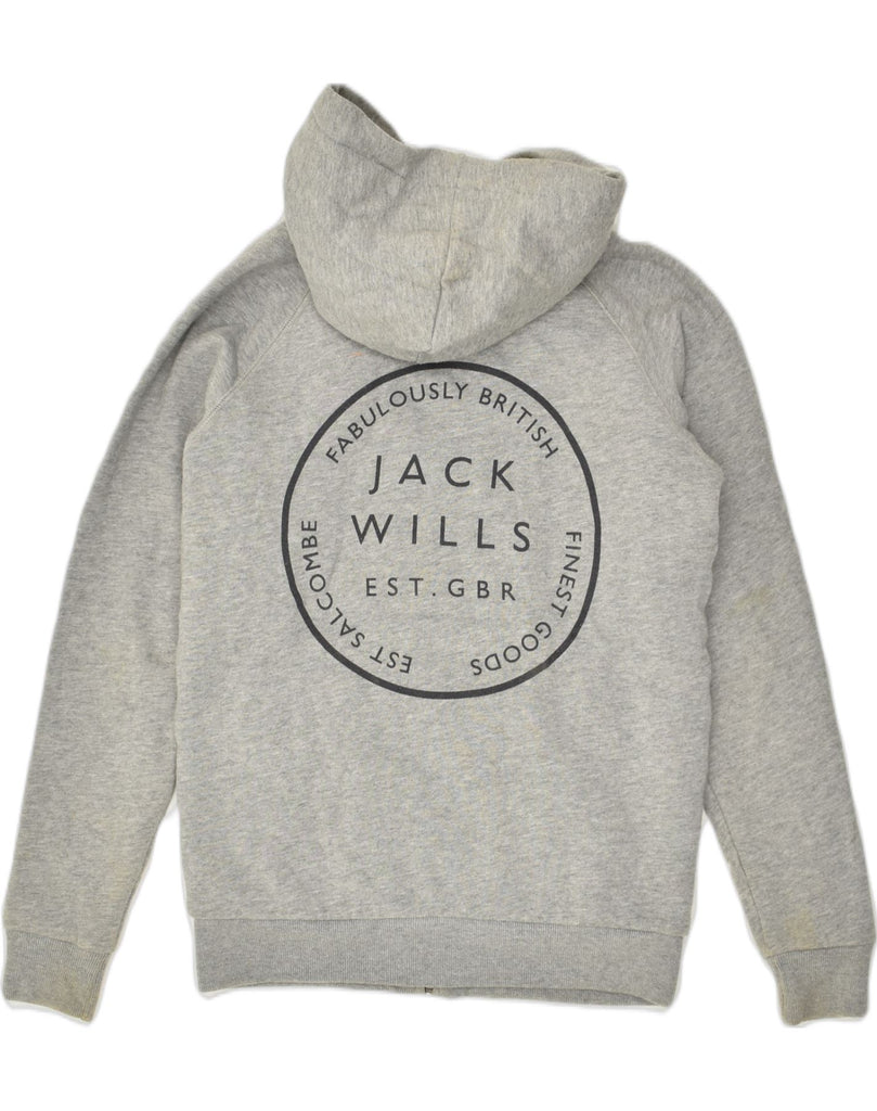 JACK WILLS Womens Sherpa Graphic Zip Hoodie Sweater UK 8 Small  Grey | Vintage Jack Wills | Thrift | Second-Hand Jack Wills | Used Clothing | Messina Hembry 