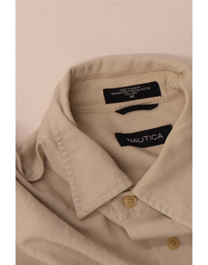 Nautica Mens Shirt Medium Beige Rayon