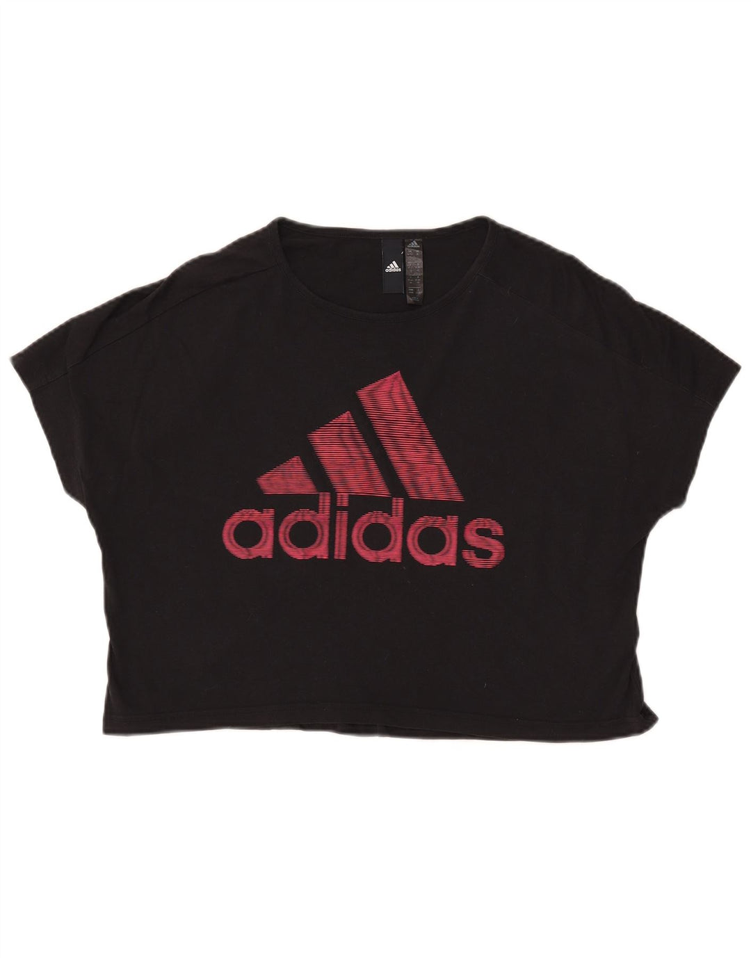 ADIDAS Womens Crop Graphic T-Shirt Top UK 12/14 Medium Black Cotton