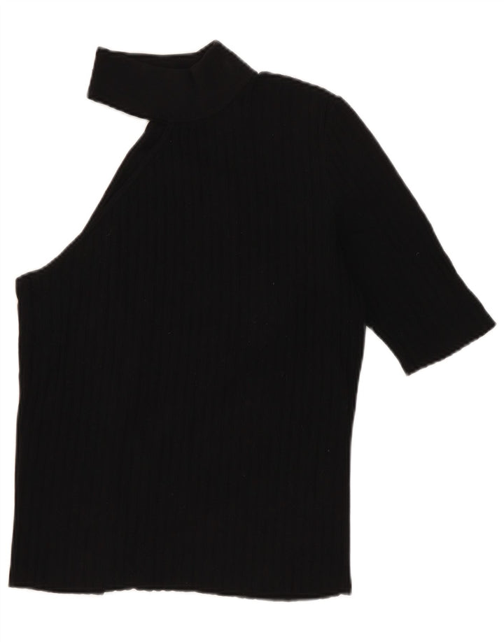 Zara Womens Crop One Shoulder Top UK 12 Medium Black Nylon