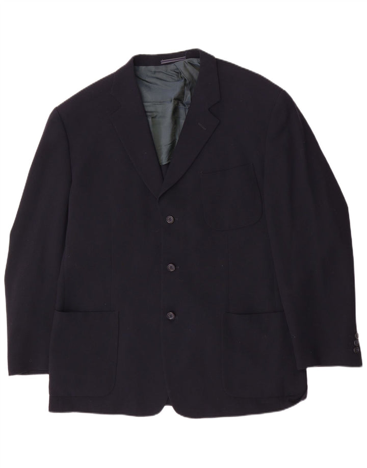 DANIEL HECHTER Mens 3 Button Blazer Jacket IT 52 XL Navy Blue Virgin Wool