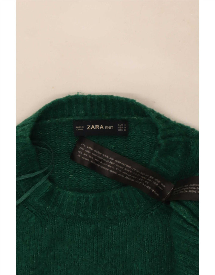 Zara Womens Crew Neck Jumper Sweater UK 14 Medium Green Acrylic