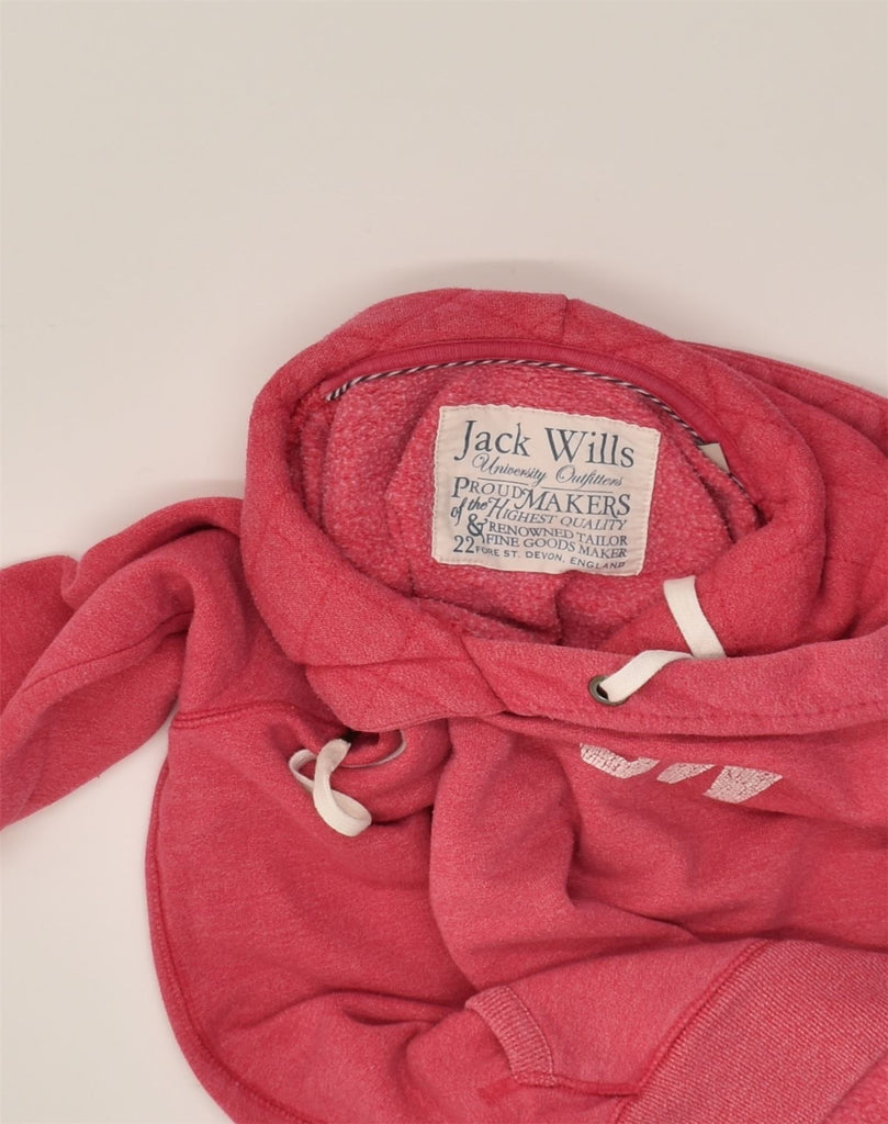 JACK WILLS Womens Graphic Hoodie Jumper UK 14 Medium Red Cotton | Vintage Jack Wills | Thrift | Second-Hand Jack Wills | Used Clothing | Messina Hembry 