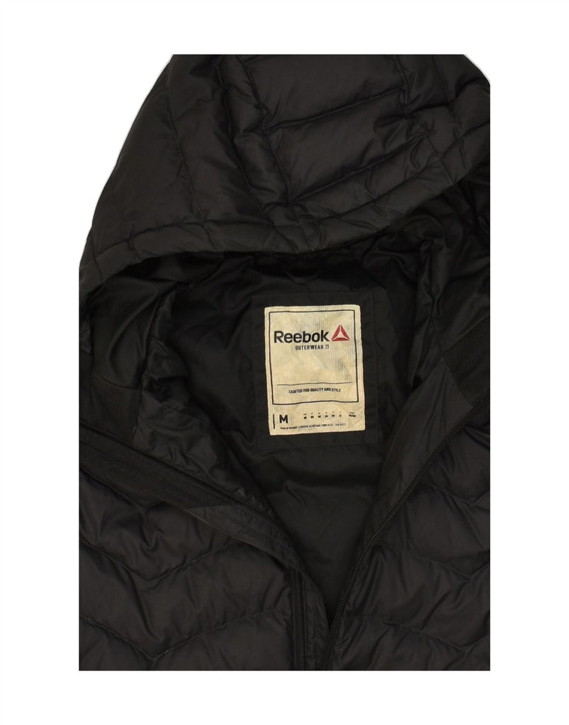 REEBOK Mens Hooded Padded Jacket UK 38 Medium Black Polyester | Vintage Reebok | Thrift | Second-Hand Reebok | Used Clothing | Messina Hembry 