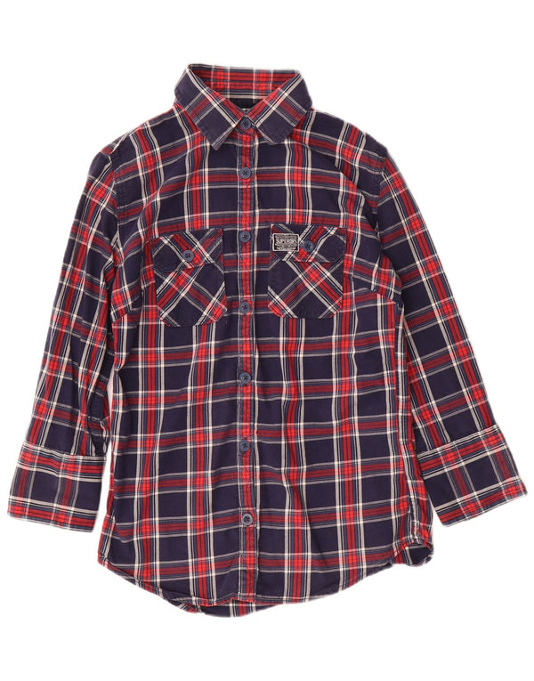 Superdry Womens 3/4 Sleeve Flannel Shirt UK 12 Medium Navy Blue Plaid