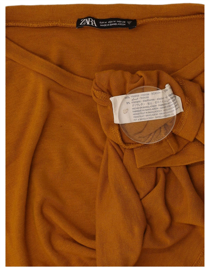 Zara Womens Crop Top Long Sleeve UK 12 Medium Brown Viscose
