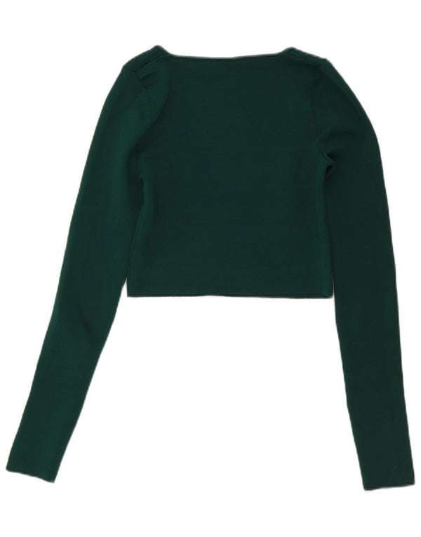 Zara Womens Crop Top Long Sleeve UK 8 Small Green