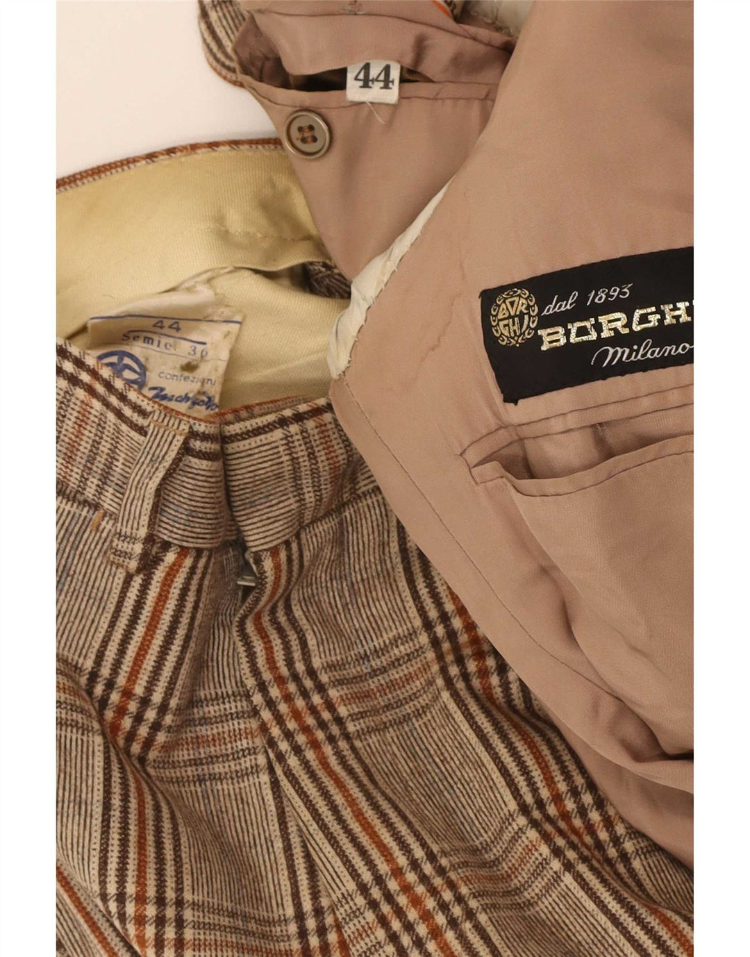 Vintage Mens 3 Button 2 Piece Suit IT 44 XS W26 L27 Brown Check
