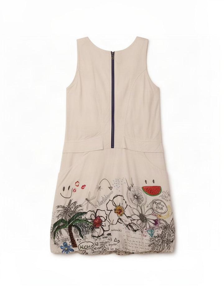 Desigual Womens Sleeveless Sundress EU 40 Medium White Floral Viscose