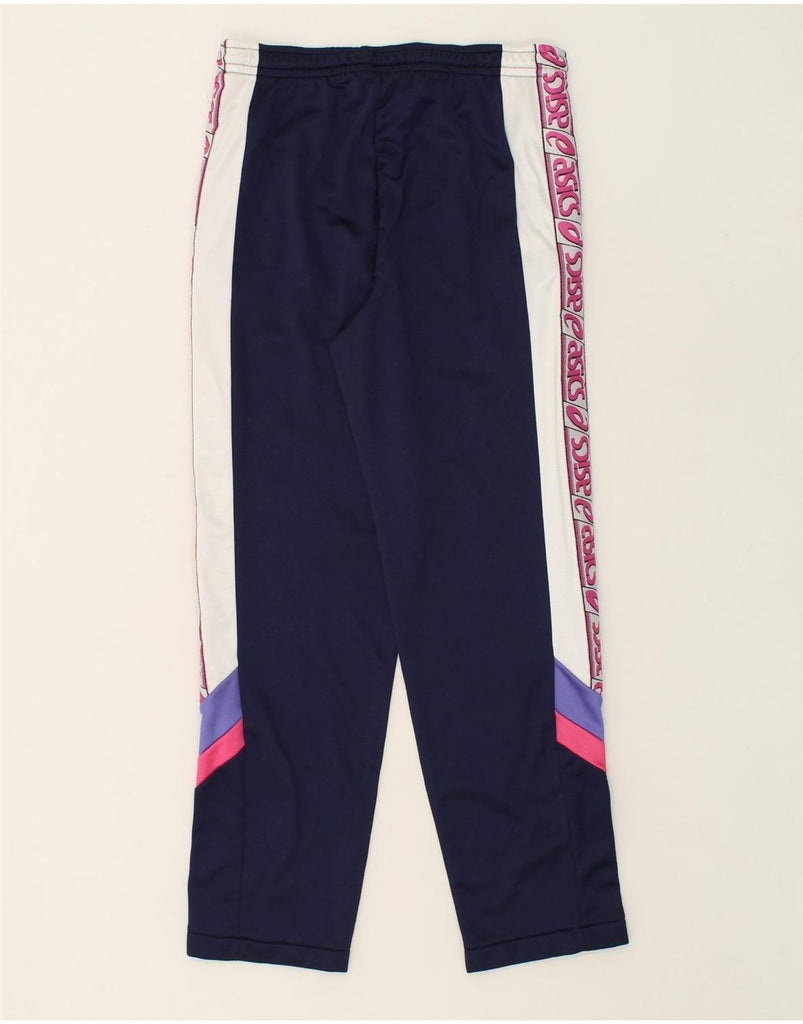 ASICS Womens Graphic Tracksuit Trousers Large Navy Blue Colourblock | Vintage Asics | Thrift | Second-Hand Asics | Used Clothing | Messina Hembry 