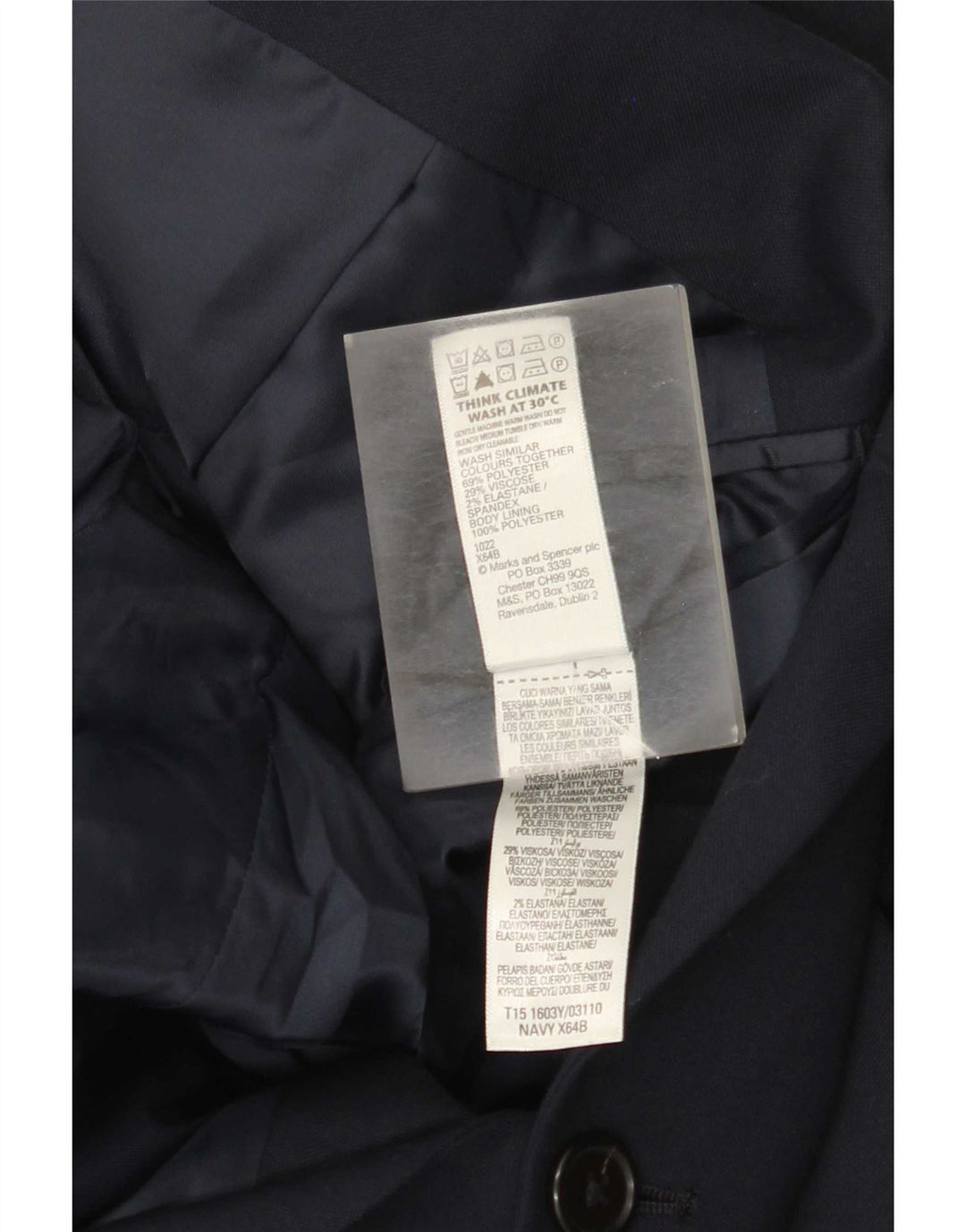 Marks & Spencer Mens 2 Button Blazer Jacket UK 44 XL Navy Blue Polyester
