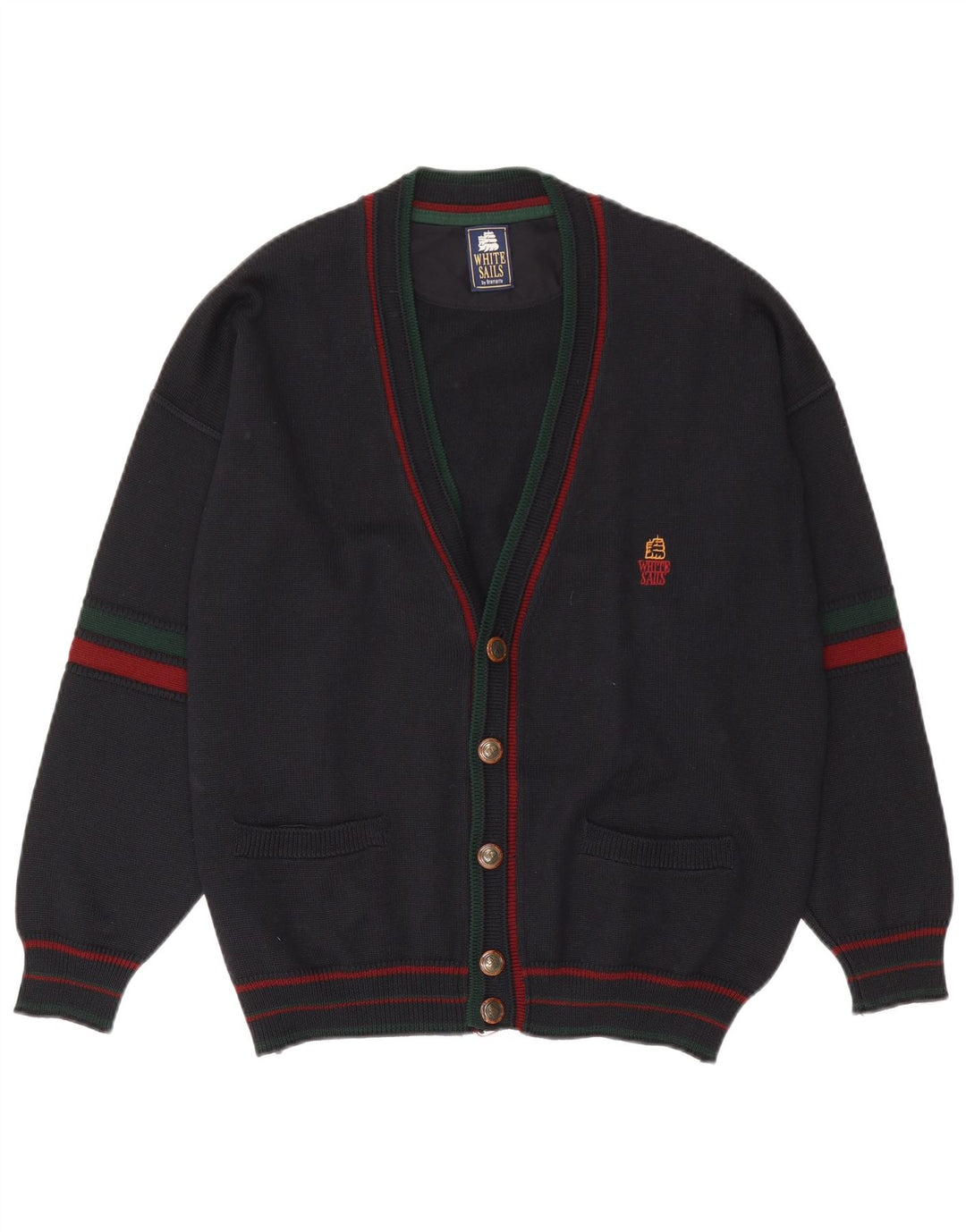 White Sails Mens Cardigan Sweater Large Navy Blue