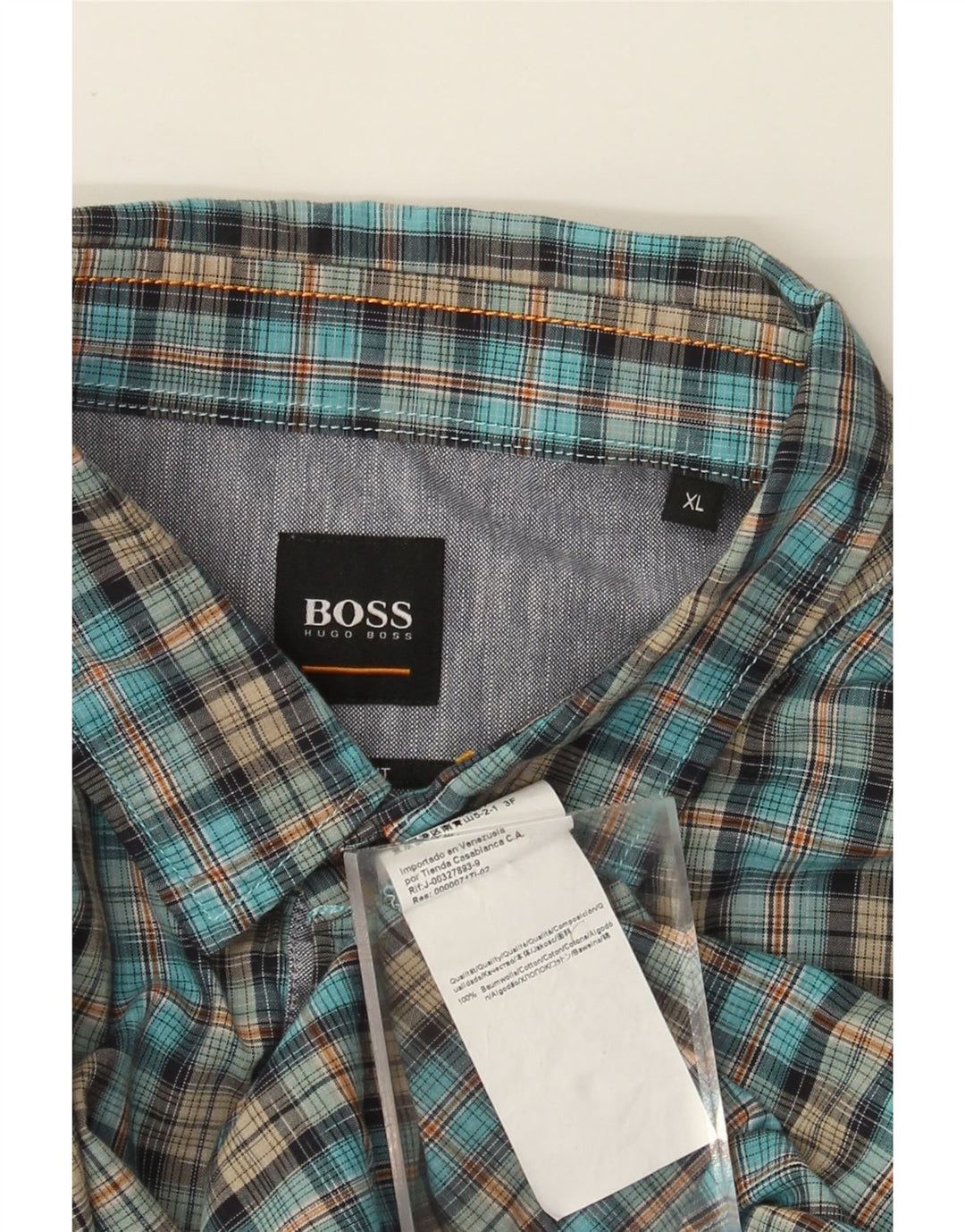 Hugo Boss Mens Short Sleeve Shirt XL Blue Check Cotton