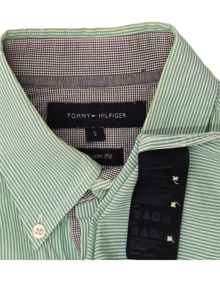Tommy Hilfiger Mens Custom Fit Shirt Small Green Striped Cotton