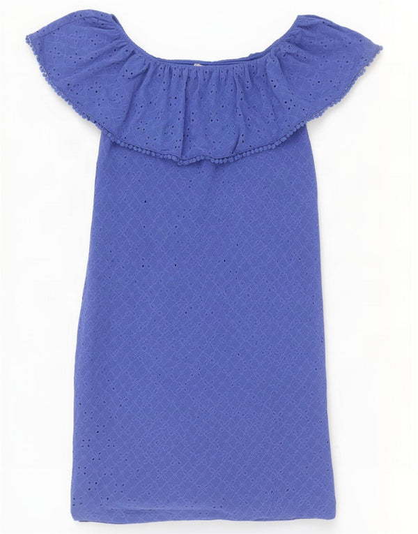 Oasis Womens Off Shoulder Dress UK 6 XS Blue Polyester