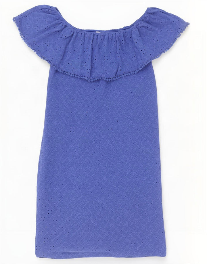 Oasis Womens Off Shoulder Dress UK 6 XS Blue Polyester