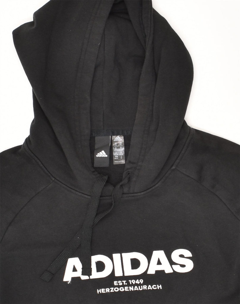 ADIDAS Womens Graphic Hoodie Jumper UK 4-6 XS Black Cotton | Vintage Adidas | Thrift | Second-Hand Adidas | Used Clothing | Messina Hembry 