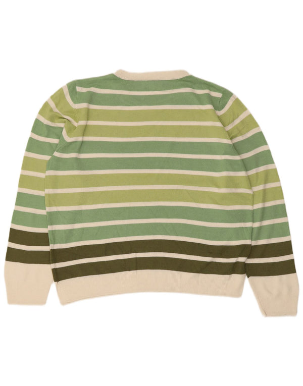 Marks & Spencer Womens Crew Neck Jumper Sweater UK 16 Large Green Striped