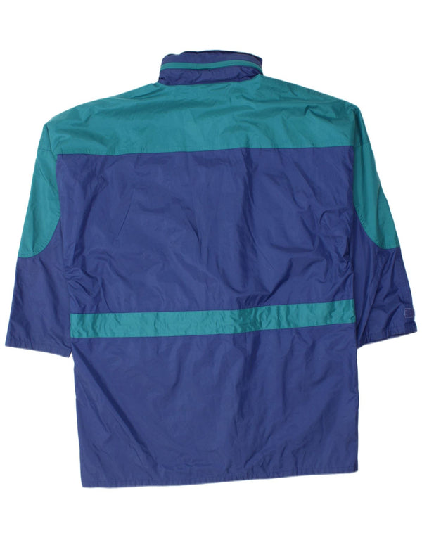 Vintage Mens Hooded Rain Jacket UK 40 Large Blue Colourblock Nylon