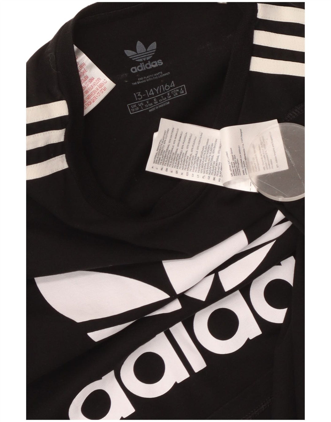 ADIDAS Girls Graphic T-Shirt Dress 13-14 Years Black Cotton