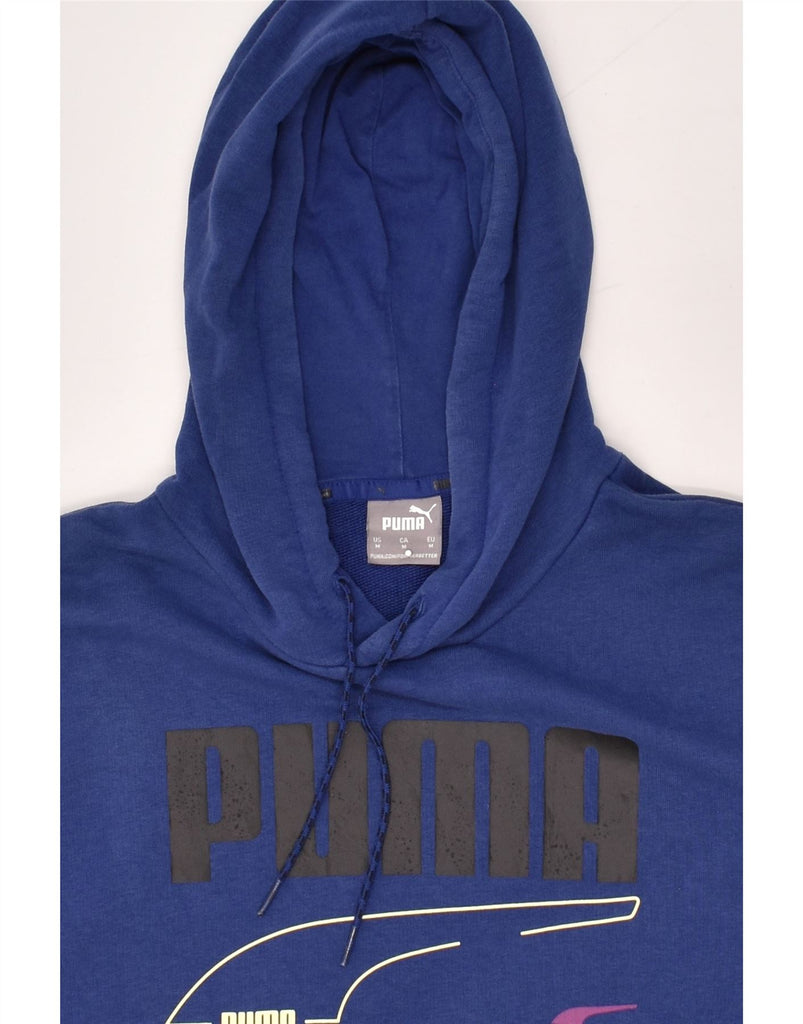 PUMA Mens Graphic Hoodie Jumper Medium Blue | Vintage Puma | Thrift | Second-Hand Puma | Used Clothing | Messina Hembry 