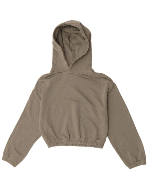 Zara Womens Crop Hoodie Jumper UK 14 Medium Green Cotton
