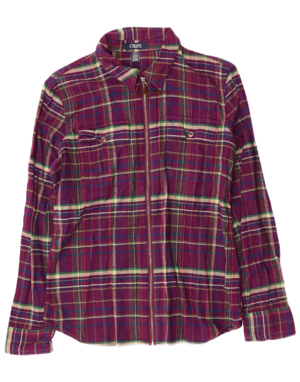 Chaps Womens Flannel Shirt UK 14 Medium Purple Plaid Cotton
