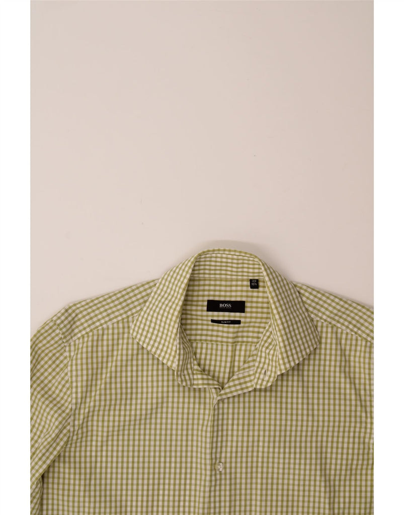 HUGO BOSS Mens Slim Fit Shirt Size 15 1/2 39 Medium Green Gingham Cotton Vintage Hugo Boss and Second-Hand Hugo Boss from Messina Hembry 