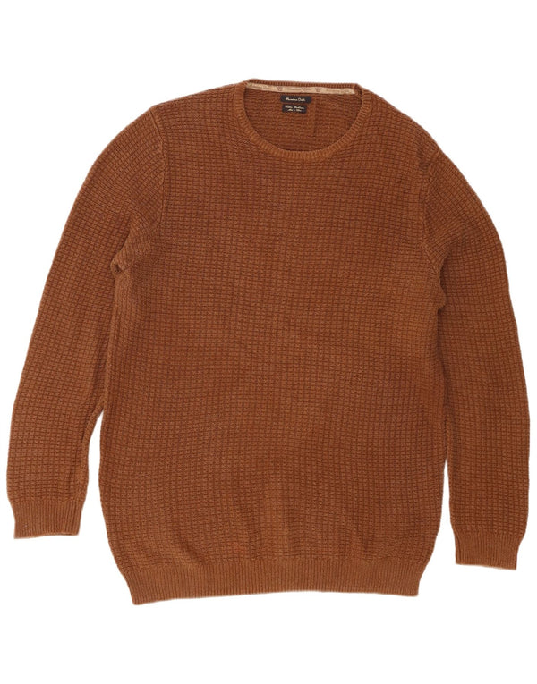 Massimo Dutti Mens Crew Neck Jumper Sweater Large Brown Cotton