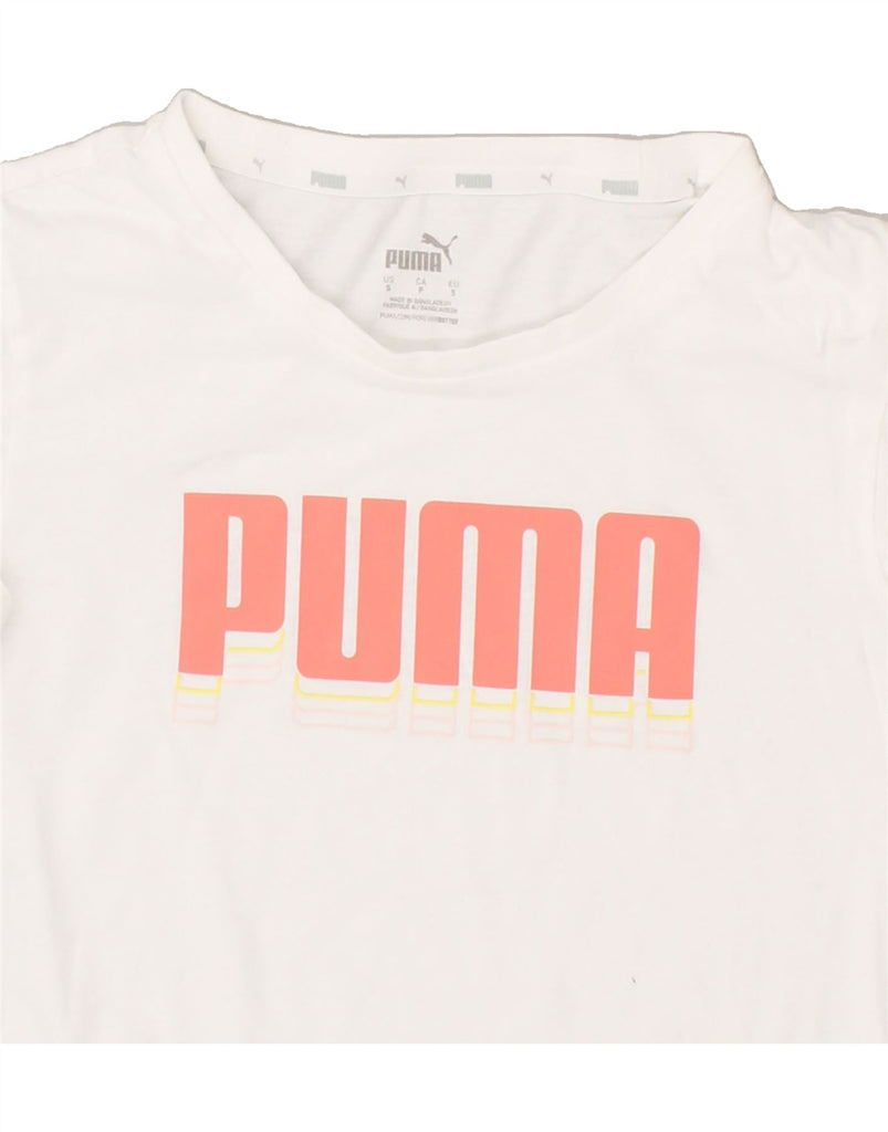 PUMA Womens Graphic T-Shirt Top UK 10 Small White | Vintage Puma | Thrift | Second-Hand Puma | Used Clothing | Messina Hembry 