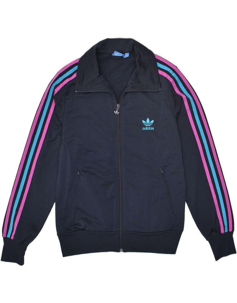 ADIDAS Womens Graphic Tracksuit Top Jacket UK 16 Large Navy Blue Polyester | Vintage Adidas | Thrift | Second-Hand Adidas | Used Clothing | Messina Hembry 