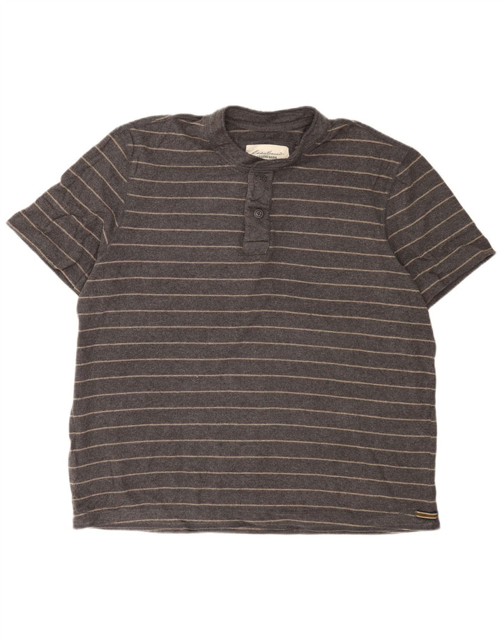 Eddie Bauer Mens Polo Shirt XL Grey Striped Cotton