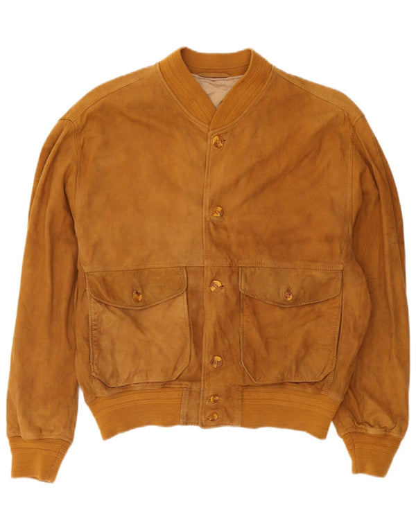 Burton Mens Suede Bomber Jacket UK 38 Medium Brown Leather