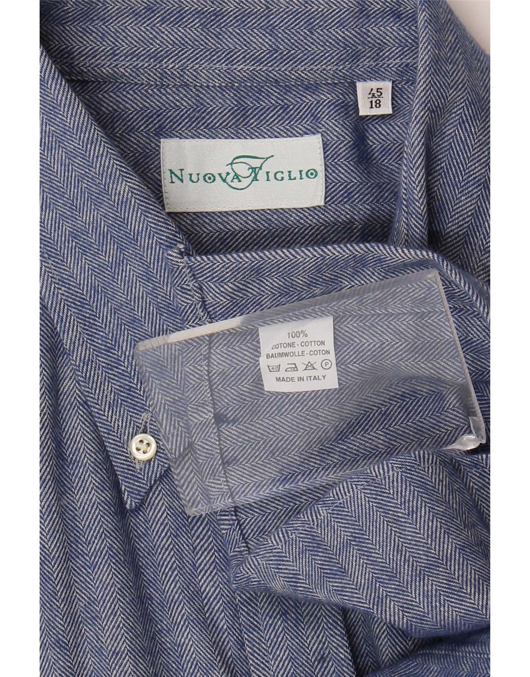 Vintage Mens Shirt Size 45 18 2XL Navy Blue Herringbone Cotton